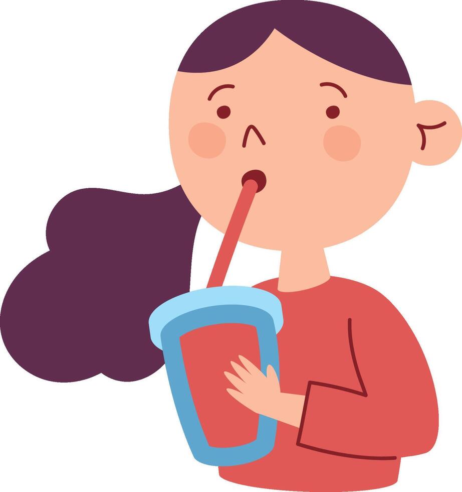 A girl drinking a drink with a straw vector