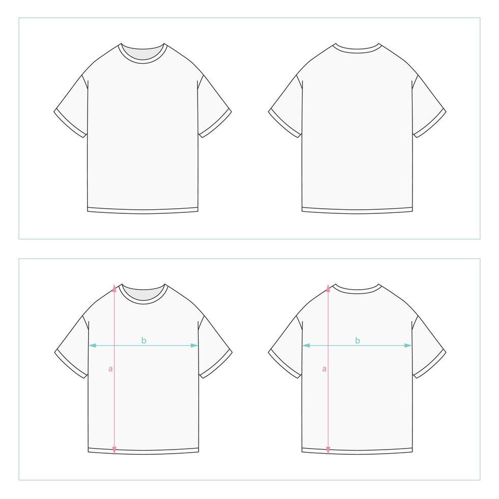 Regular fit t-shirt flat technical drawing illustration short sleeve, mock-up template for design and tech packs men or unisex. vector