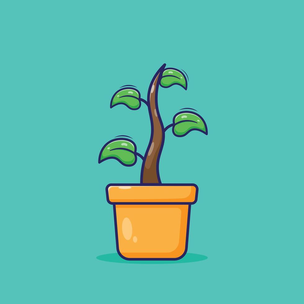 Green sprout grow with some leaves on its side. Seedling and planting phases. Simple plant illustration concept vector