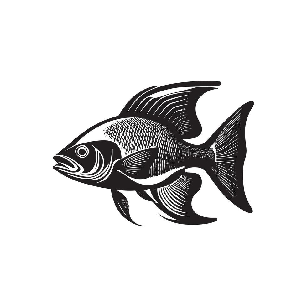 Majestic Ocean Fish Silhouette illustration desing black and white Perfect for Nautical Themes vector