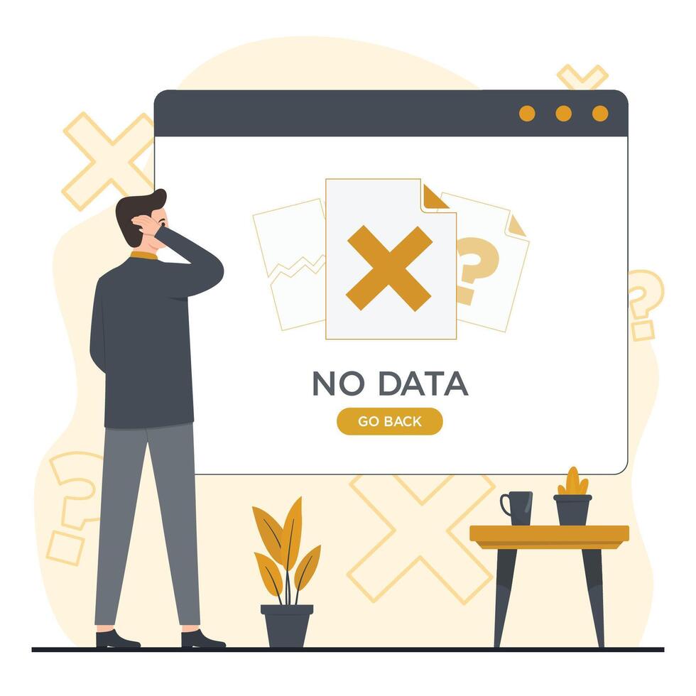 Flat no data concept Man thinking about a problem solution. Flat design illustration concept. vector