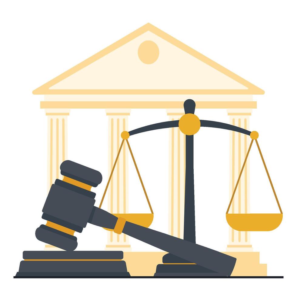 Law and justice concept with judge, scales of justice, lawyer and law books illustration 2 vector