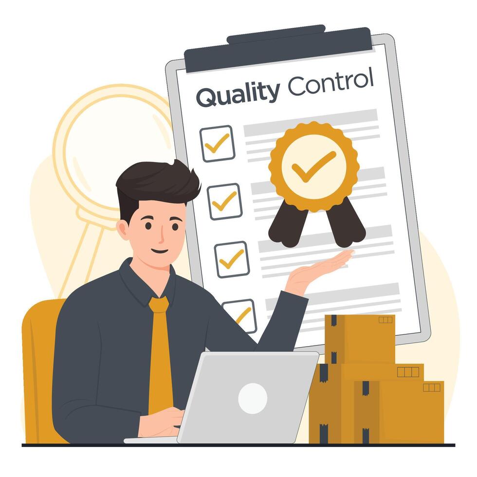 Quality control concept product Iso 9001 certification illustration 3 vector