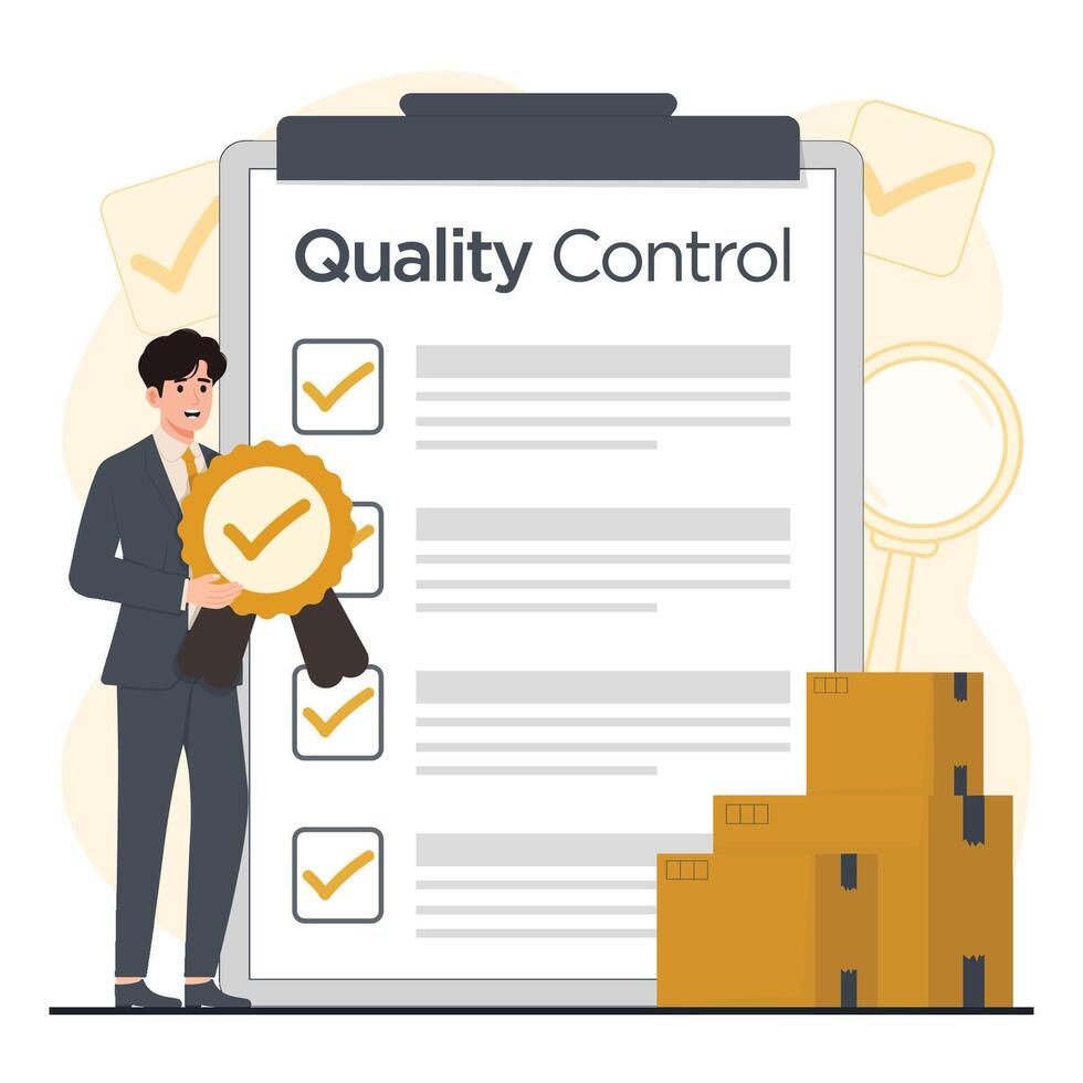 Quality control concept product Iso 9001 certification illustration 1 vector