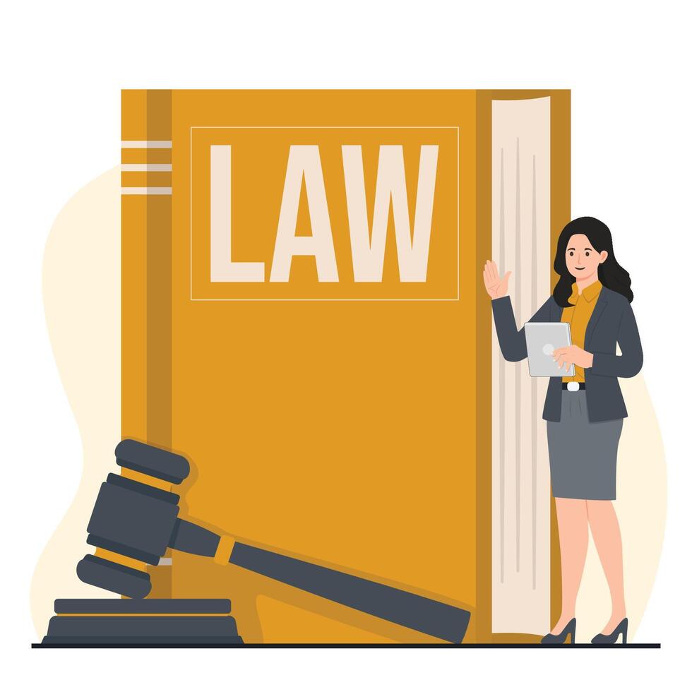 Law and justice concept with judge, scales of justice, lawyer and law books illustration vector
