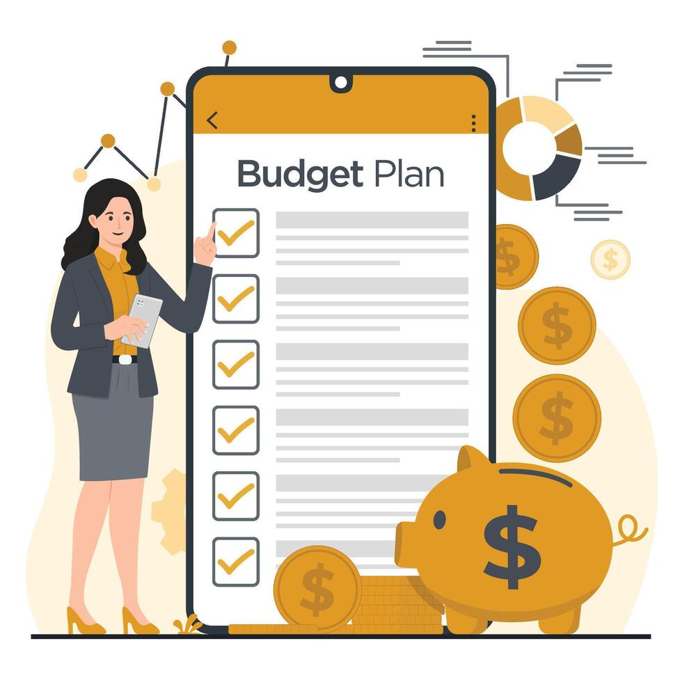 Budget plan financial planning concept illustrator financial analyst management 1 vector