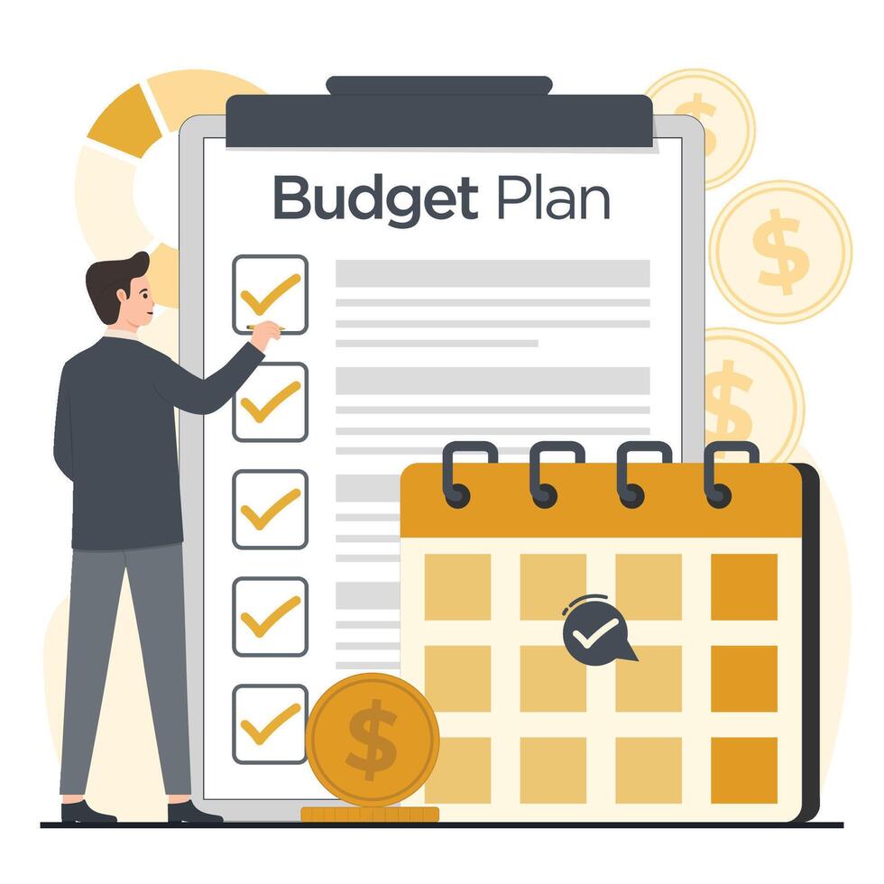 Budget plan financial planning concept illustrator financial analyst management 3 vector