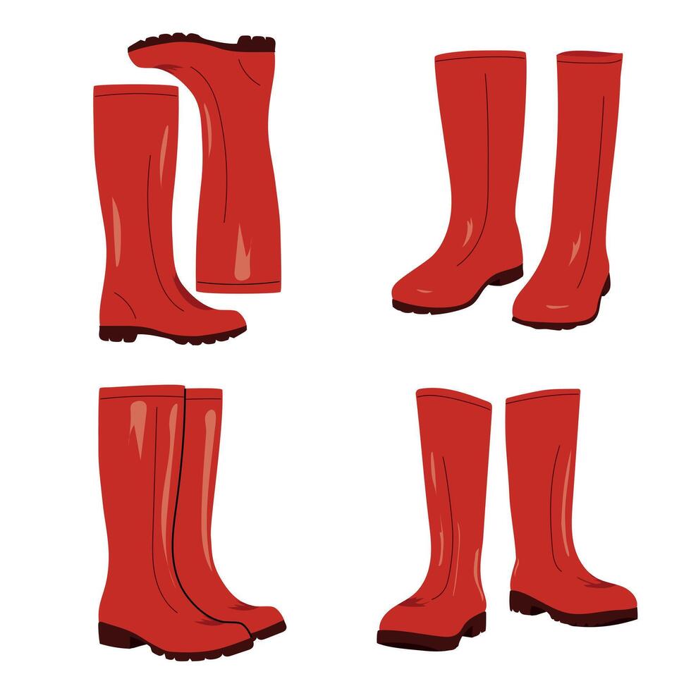 Red rubber boots set illustration vector