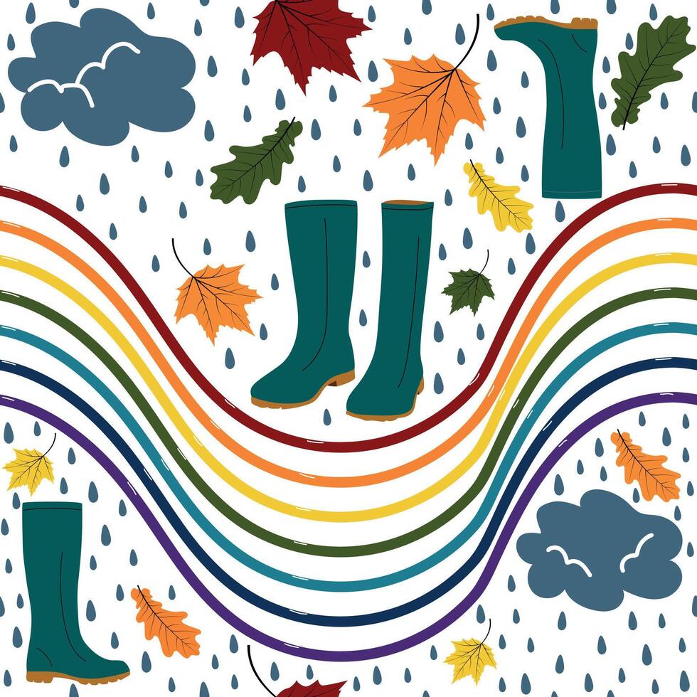 Raining seamless pattern with autumn elements vector