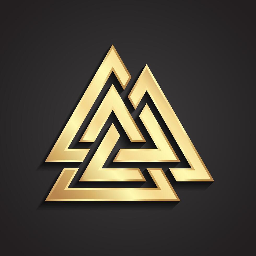 3d golden valknut viking symbol metal logo vector