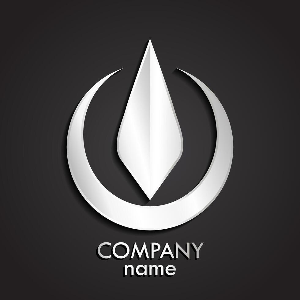 3d silver abstract logo circle and tip shape vector