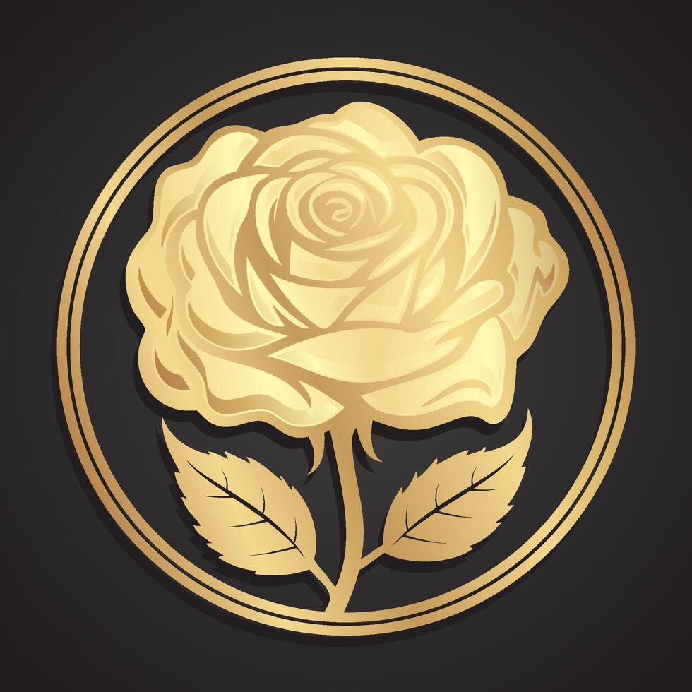 rose flover 3d gold metal logo in circle vector