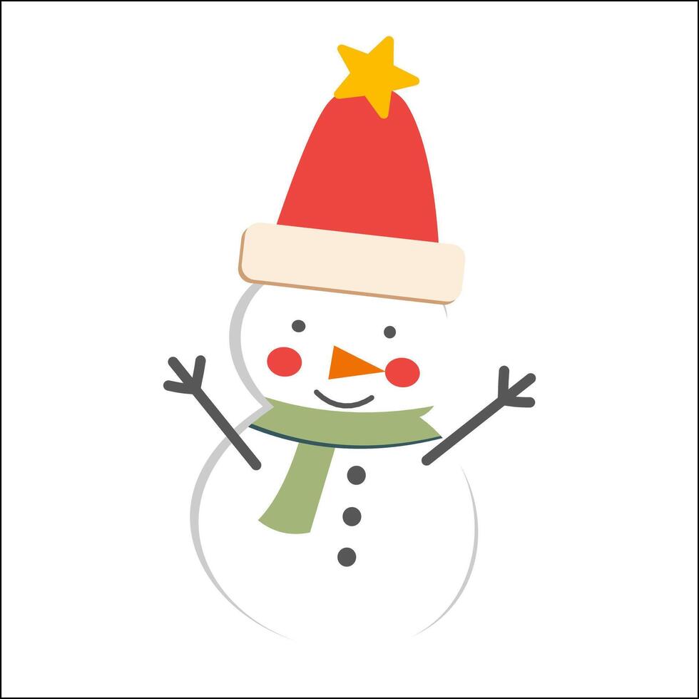 Snowman with a scarf and hat icon element on white background flat christmas illustration. vector