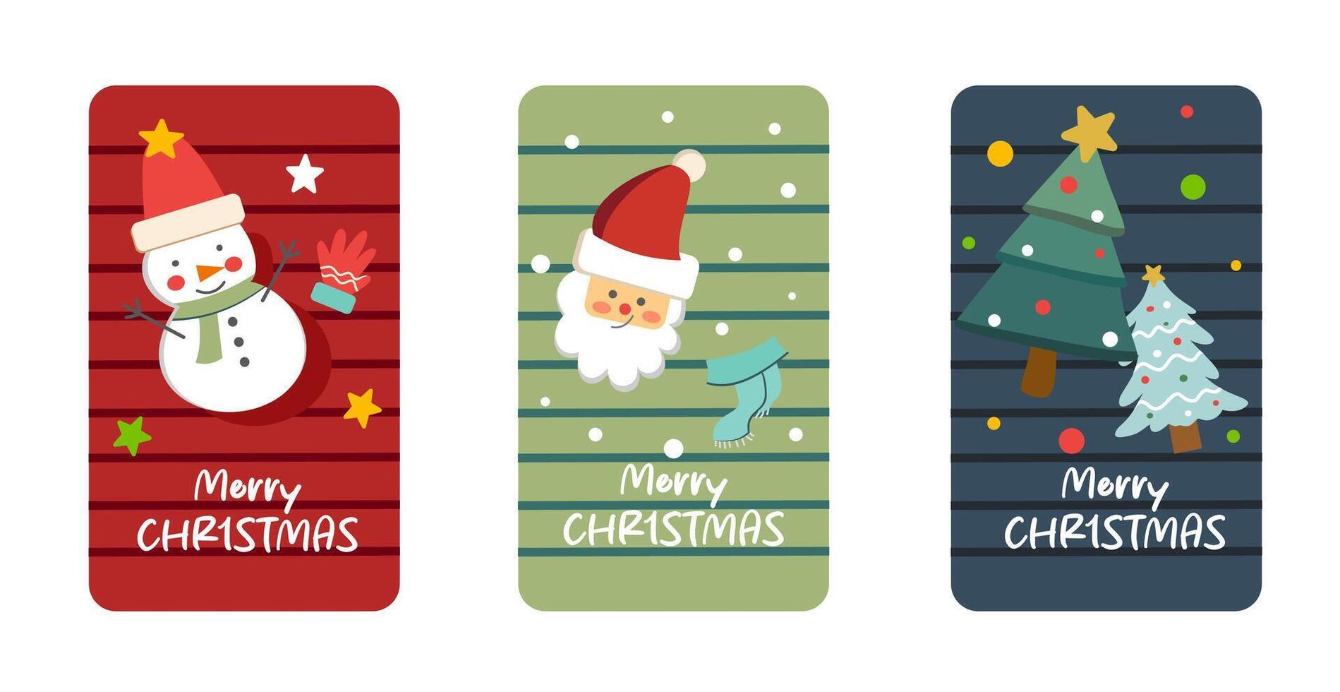 Set of Christmas greetings elements and traditional xmas attributes badge template on colorful background with santa claus, snowflake, christmas tree and typography icon vector