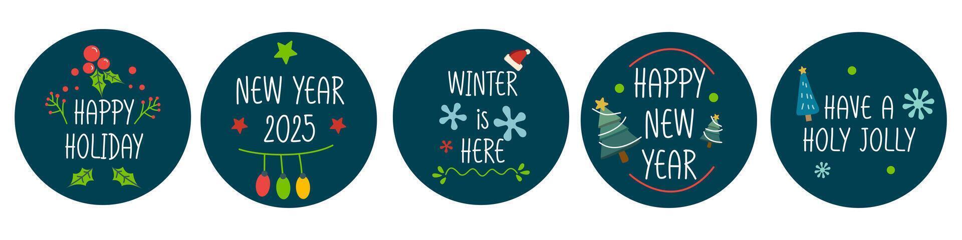 Merry Christmas and Happy new year winter season badge collection with symbol collection greeting set on dark blue ellipse vector