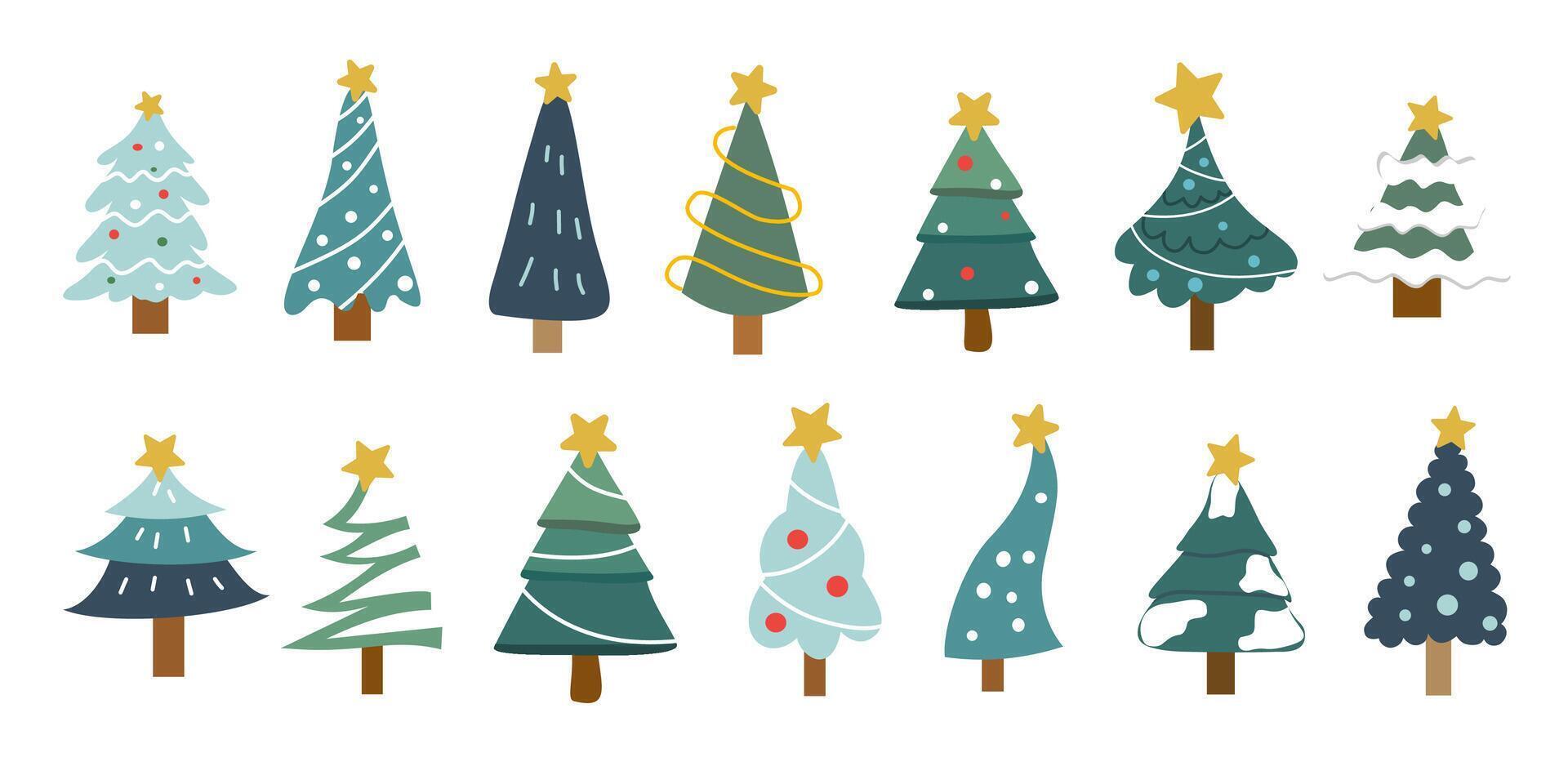 Festive Christmas trees element and Colorful winter trees collection for holiday season and new year vector