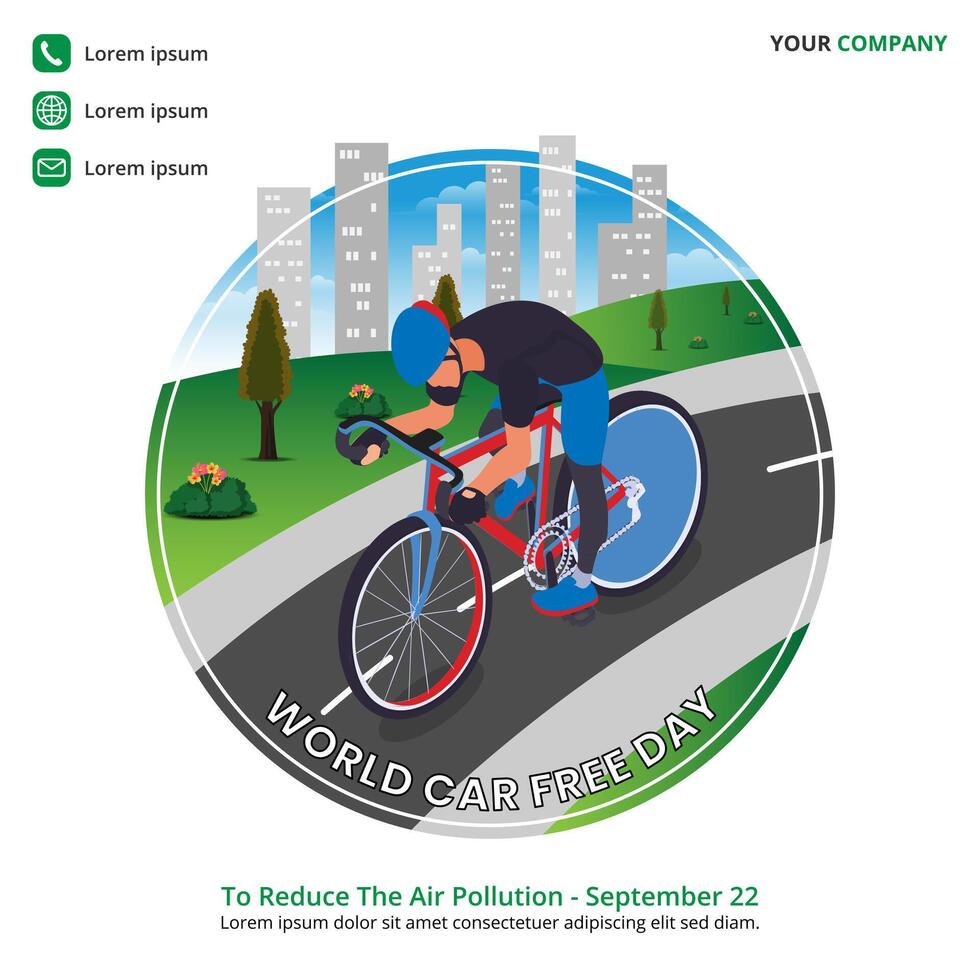 World Car Free Day background with a bicyclist in a city vector
