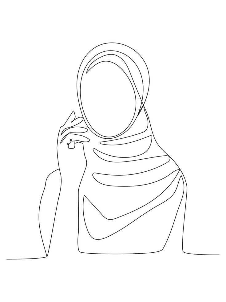 One line drawing of A woman in a hijab. vector