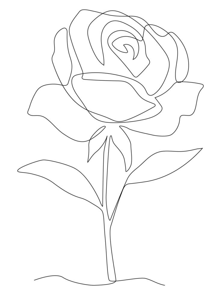 continuous Beautiful rose flower one line hand drawing Art. vector