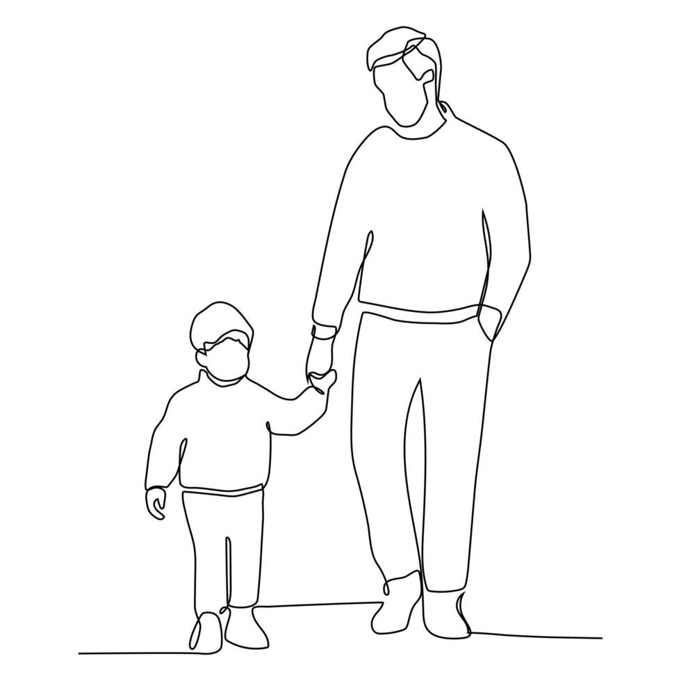 Continuous one line art of Father and son going out. vector
