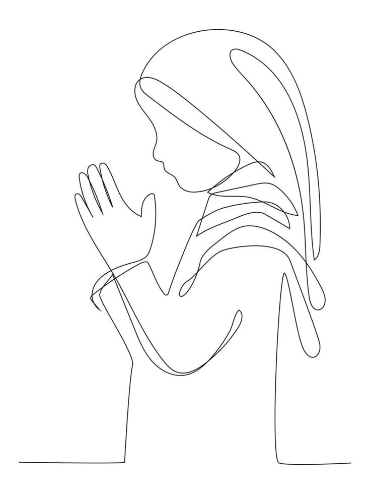 Continuous line art of Beautiful women in hijab. vector