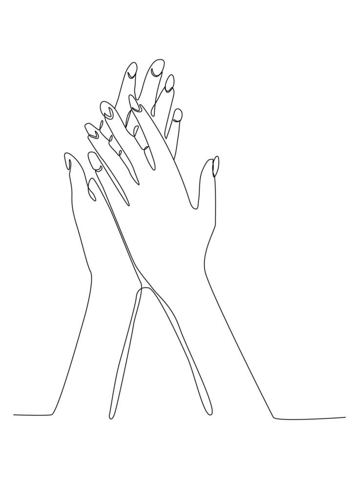 Continuous line art of Woman's hands. vector