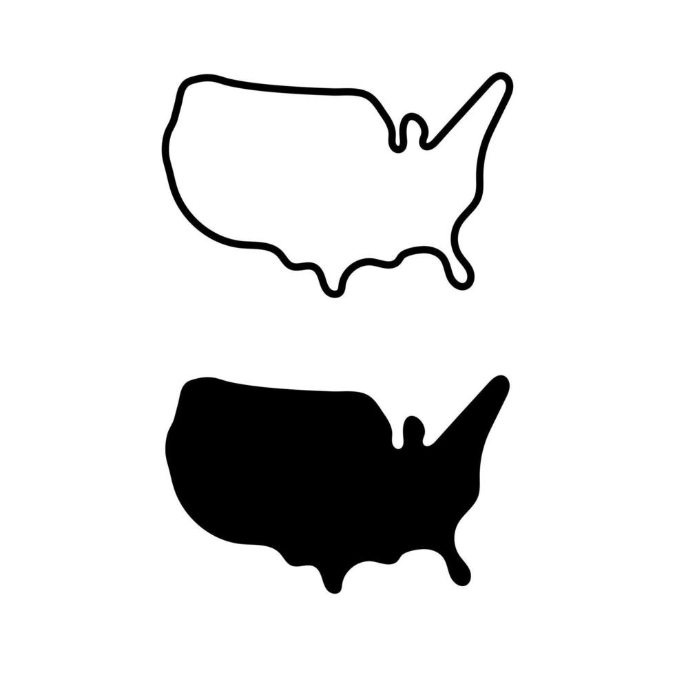 USA map icon. United States of America border map flat silhouette and line icon set. EPS10 vector