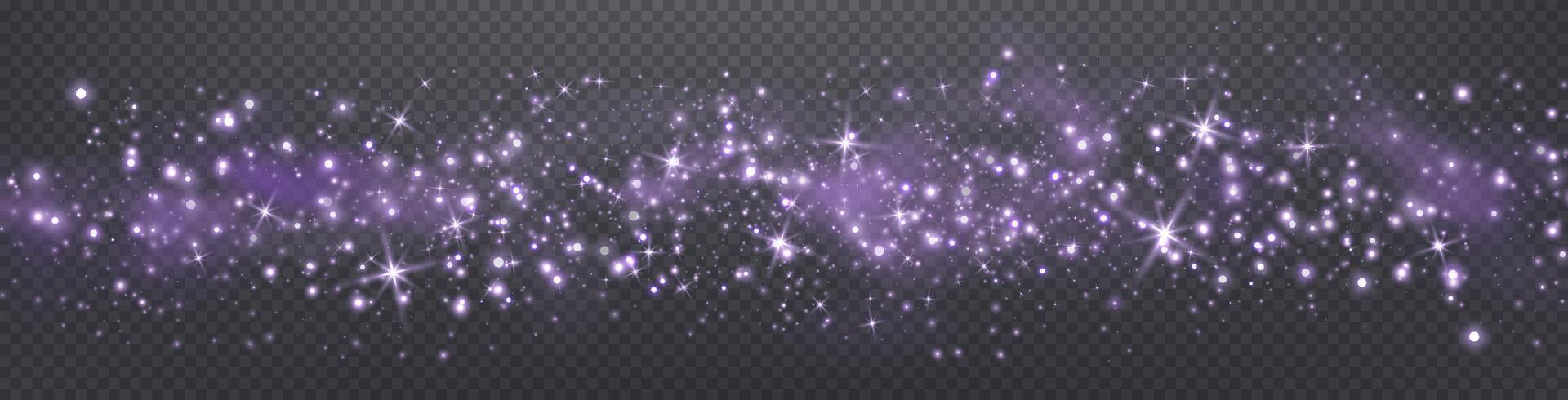 Purple glittering dots, particles, stars magic sparks. Glow flare light effect. Violet luminous points. vector