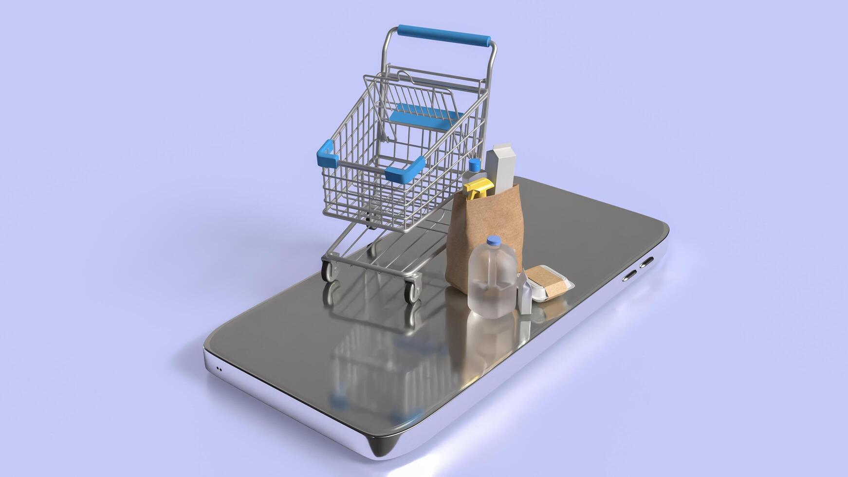 The product in paper bag on mobile phone for food delivery or application concept 3d rendering. photo