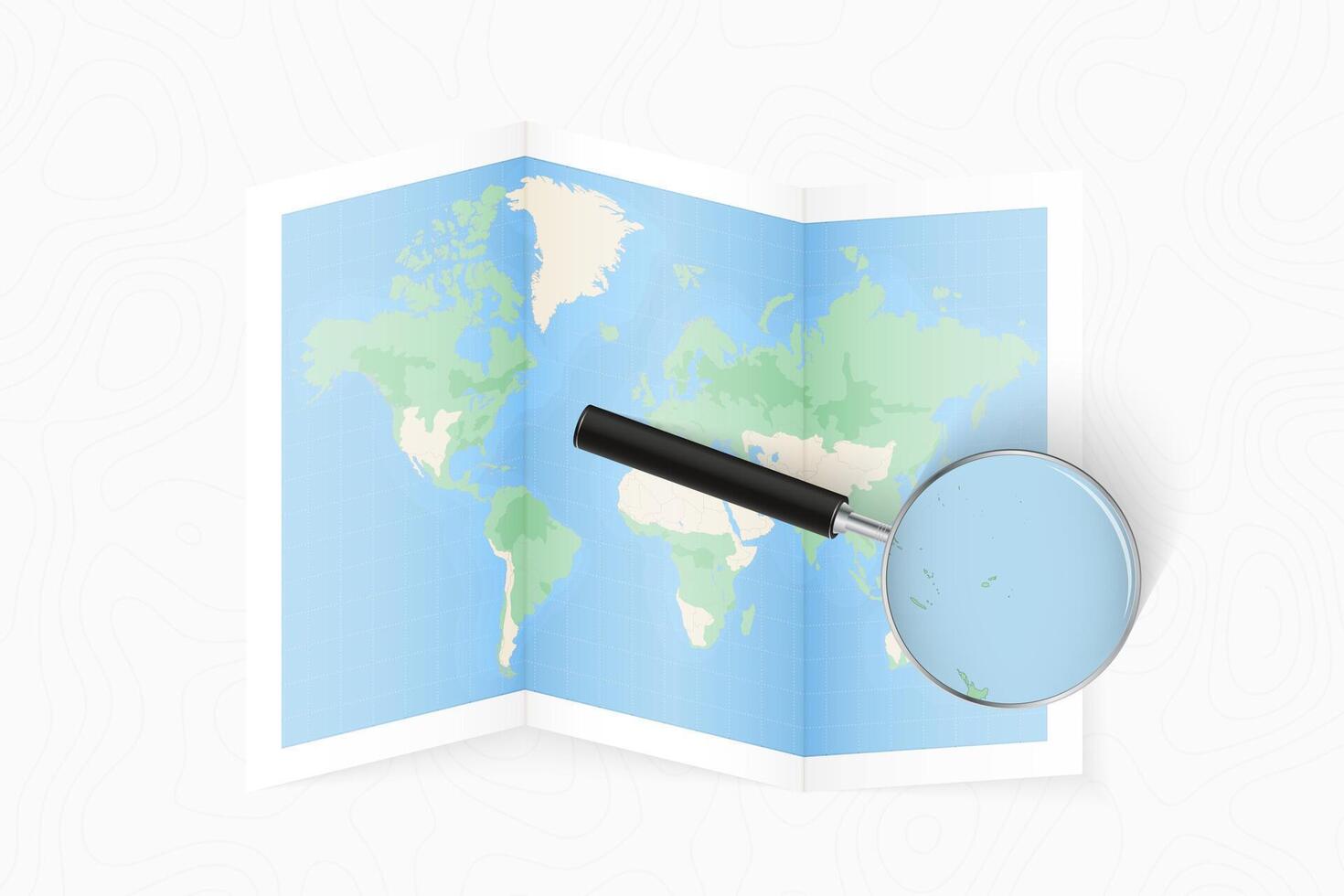 Enlarge Tonga with a magnifying glass on a folded map of the world. vector
