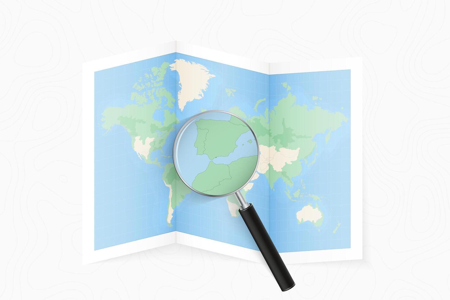 Enlarge Gibraltar with a magnifying glass on a folded map of the world. vector
