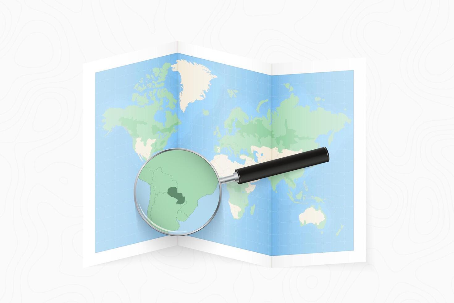 Enlarge Paraguay with a magnifying glass on a folded map of the world. vector