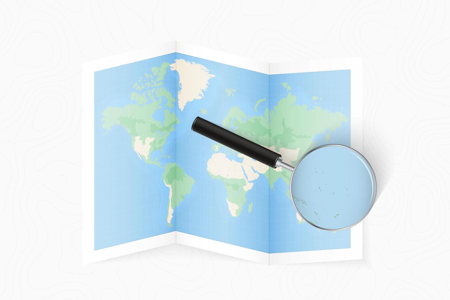 Enlarge Kiribati with a magnifying glass on a folded map of the world. vector
