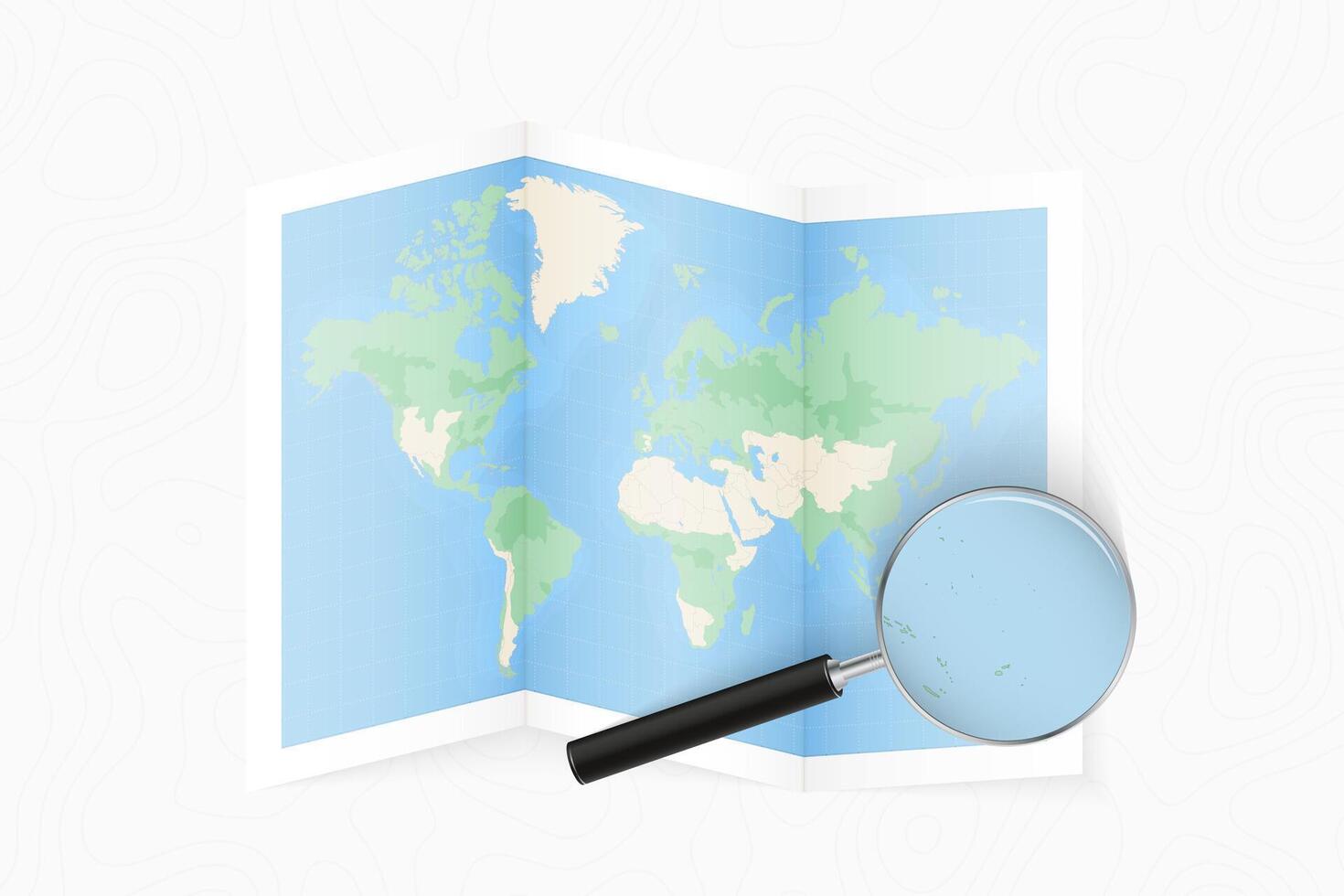 Enlarge Tuvalu with a magnifying glass on a folded map of the world. vector