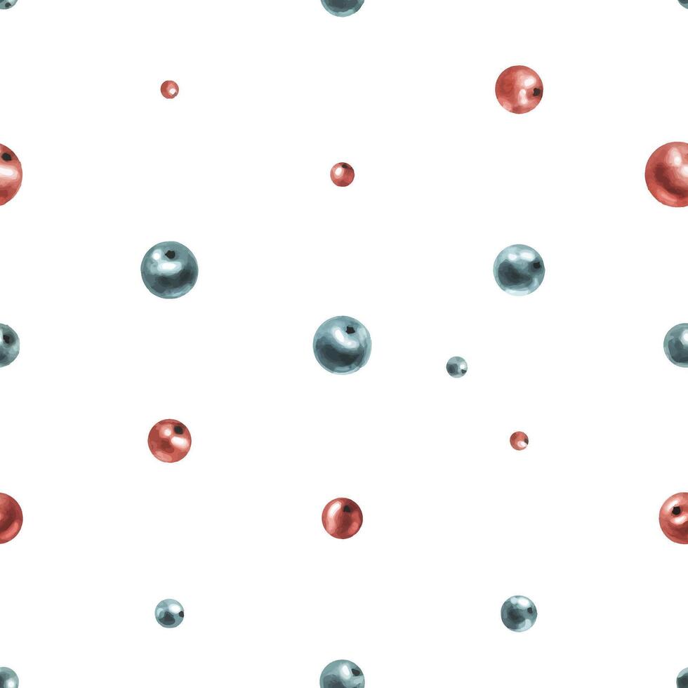 Blue and red decorative berries. Watercolor illustration hand drawn. Seamless simple pattern on a white background. vector
