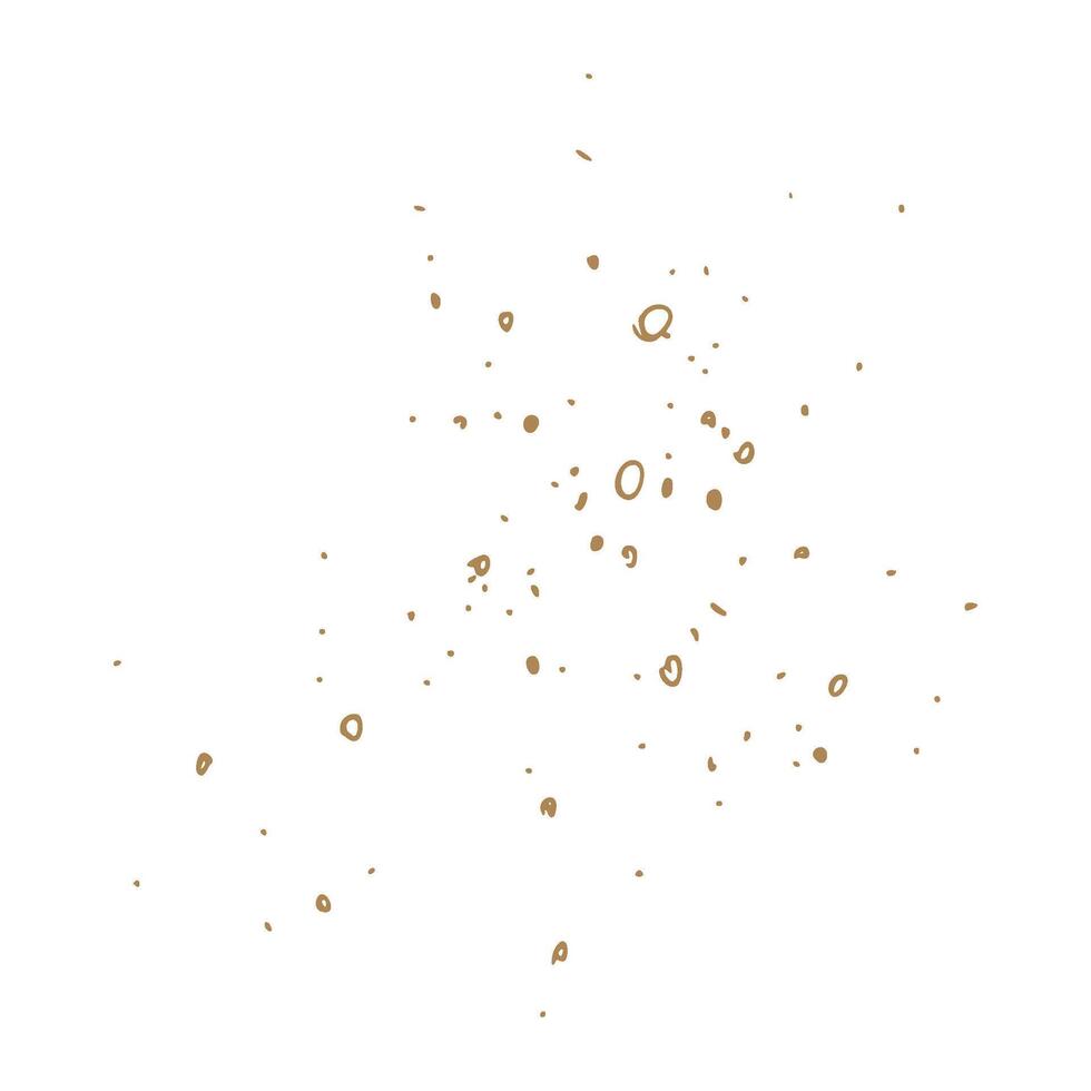 Dots, circles, dust particles, flower pollen, blades of grass. Line art is a simple hand-drawn illustration in beige, ochre, brown ink. Isolated EPS set of elements. vector