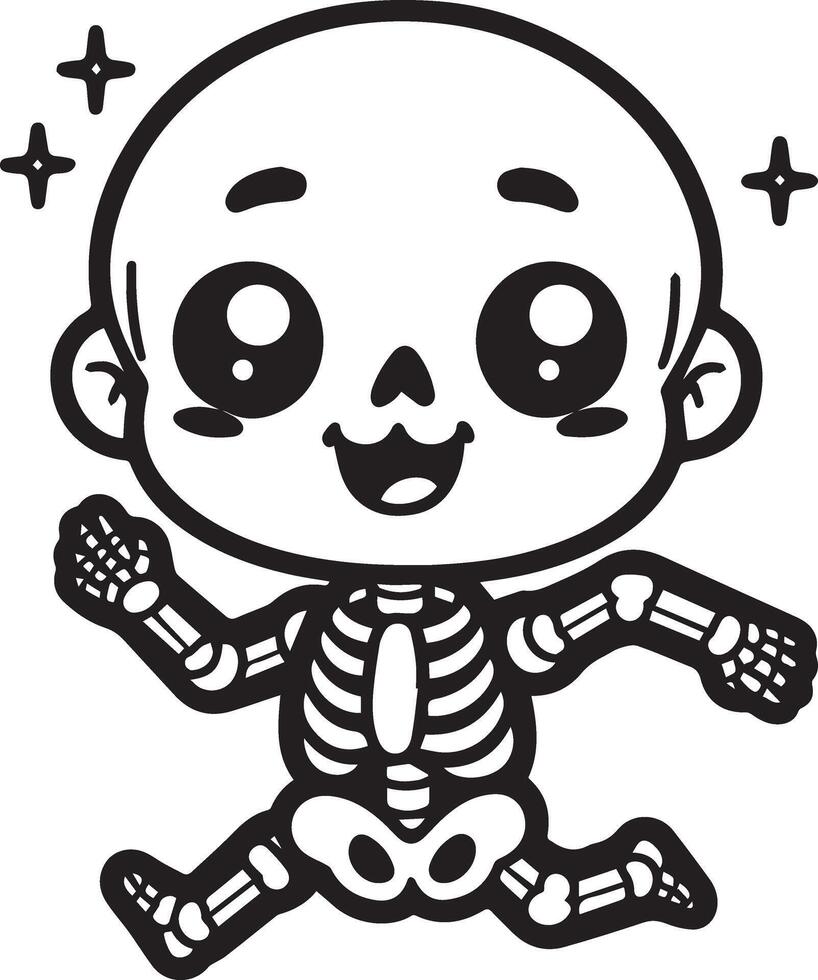 Cartoon Skeleton outlined for coloring book isolated on a white background, Line Drawing of a Dancing Skeleton vector