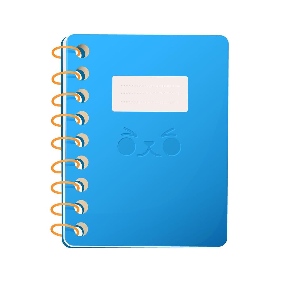 Blue spiral bound notebook. Closed workbook or notepad for school or office stationary supply with a cute pet face. Diary planner or copybook cartoon illustration isolated on a white background vector