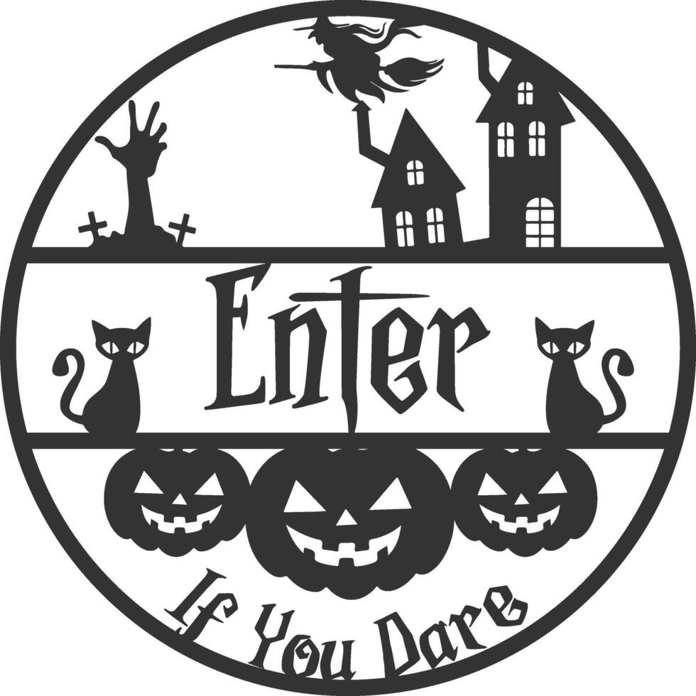 Halloween door name sign wood laser cut design vector