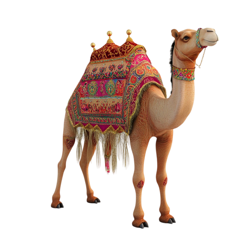 Camel with Colourful Saddle AI-Generative png