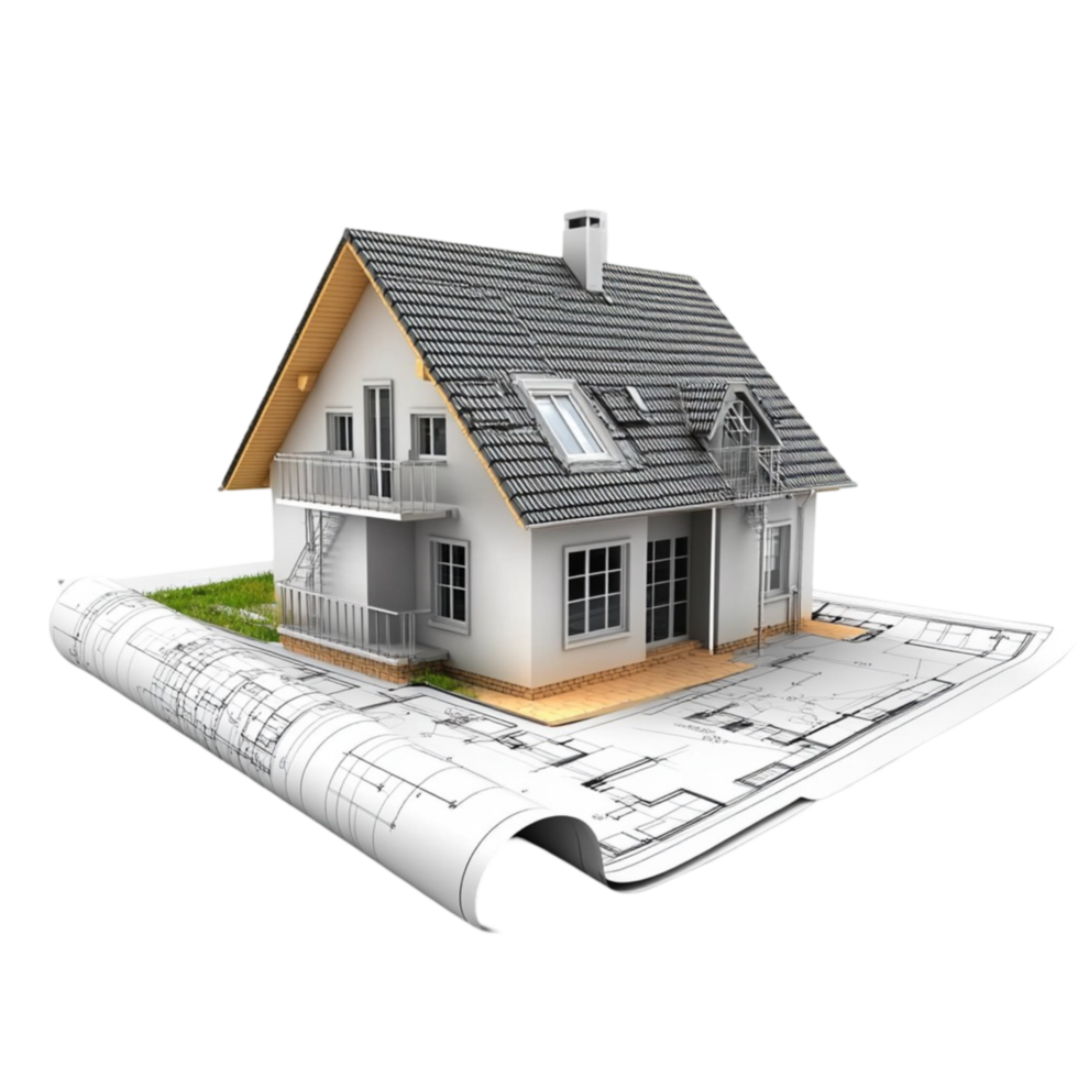 House on Blueprint and Construction Plans AI-Generative png
