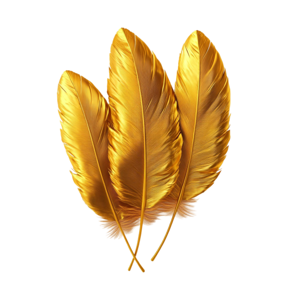 Golden Feathers on Transparent Background AI-Generative png