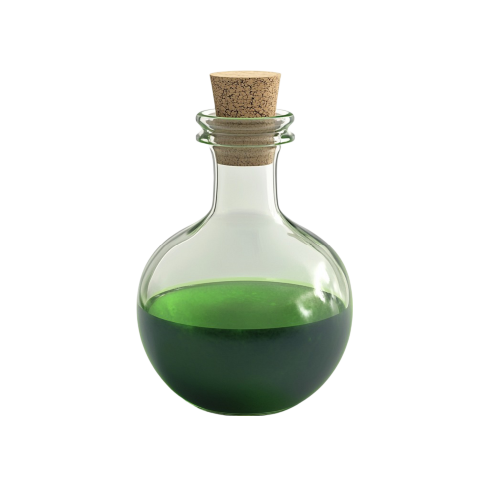 Green Liquid in Bottle on Transparent Background AI-Generative png