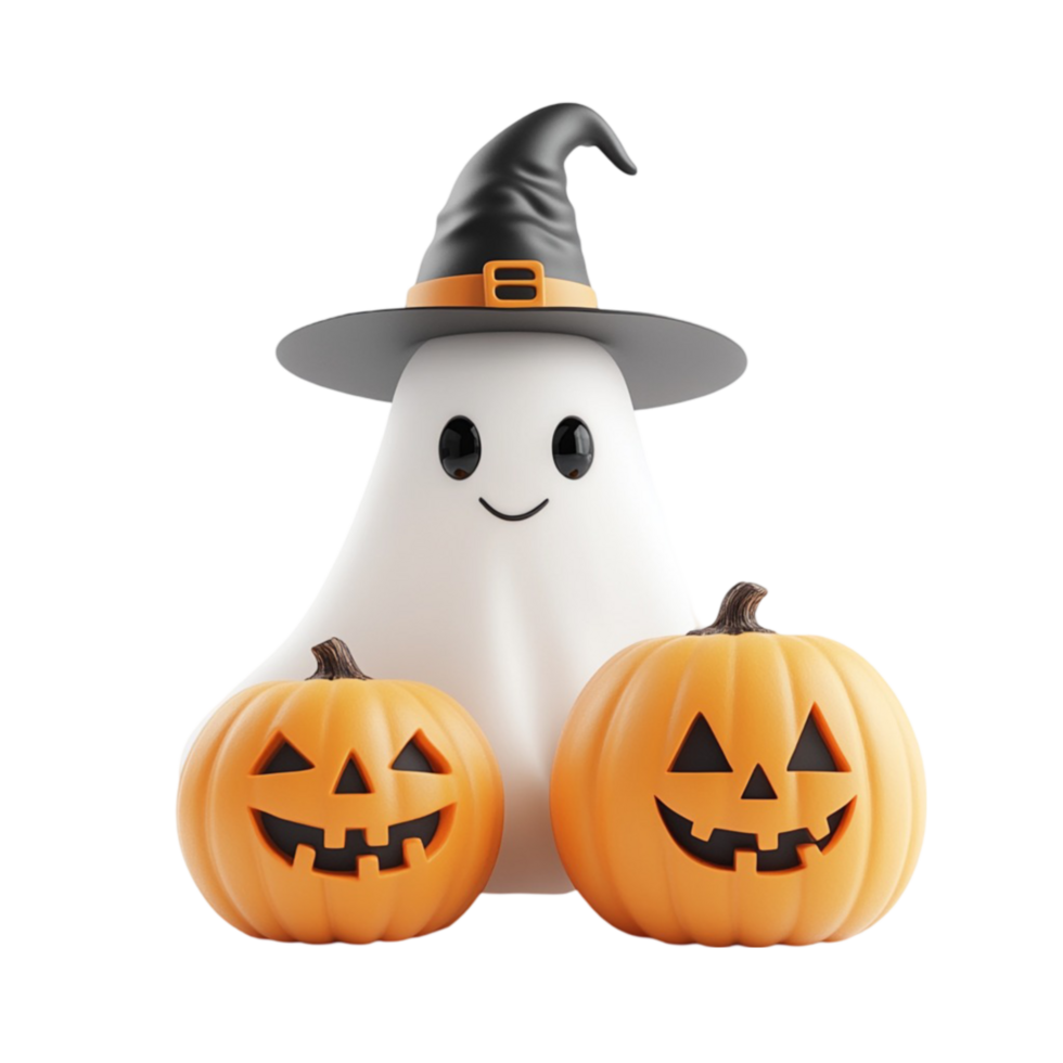 Cartoon Ghost with Halloween Tricks AI-Generative png
