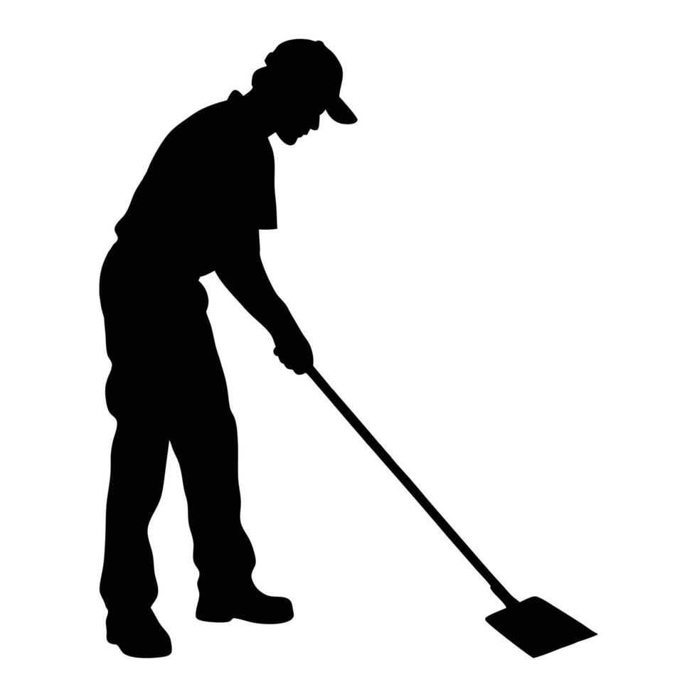 A man working on the yard silhouette isolated white background vector
