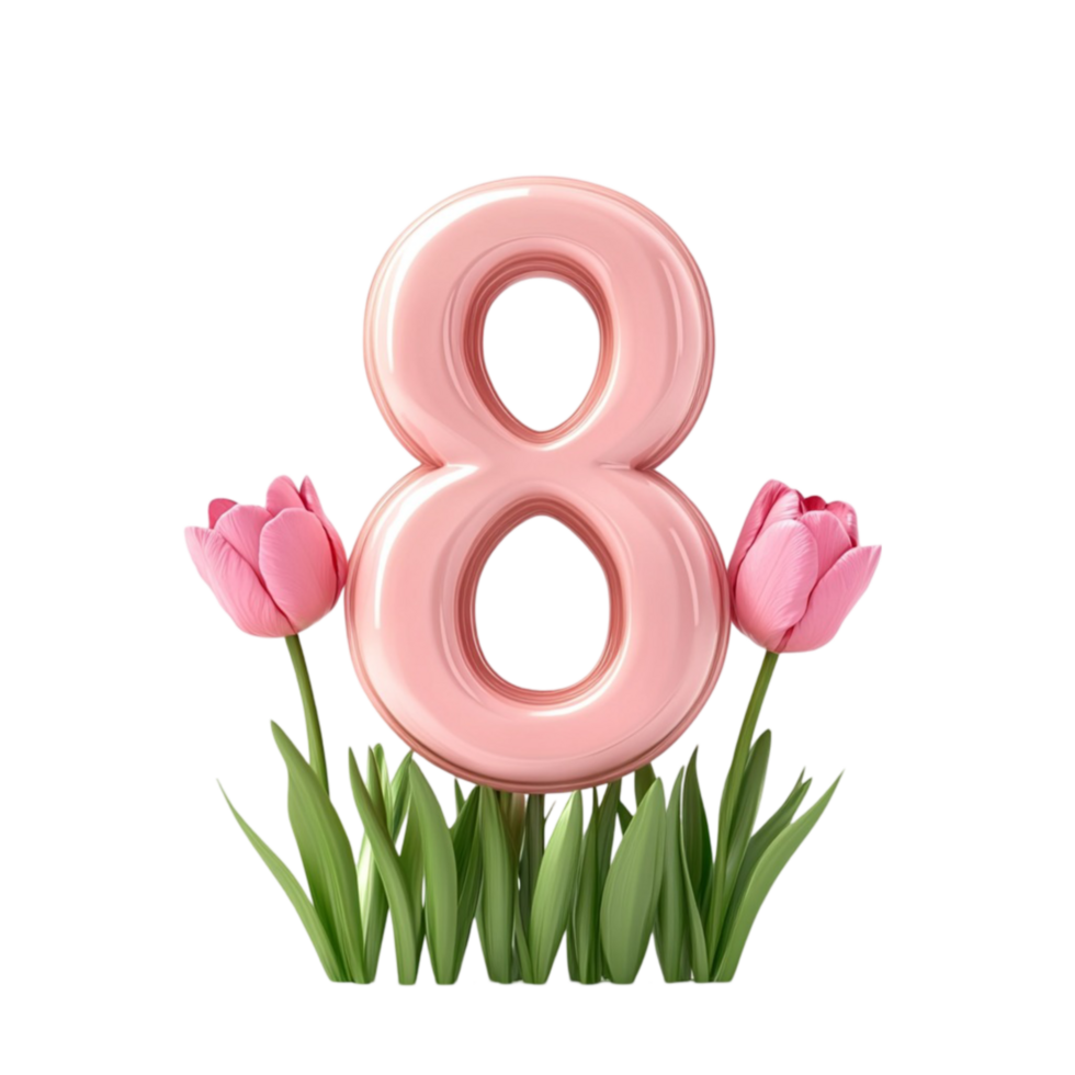Number Eight Shaped with Pink Tulips AI-Generative png