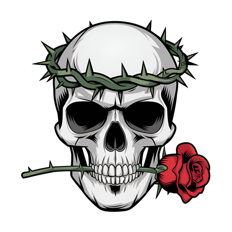 f tattoo in traditional style of a skull and rose png