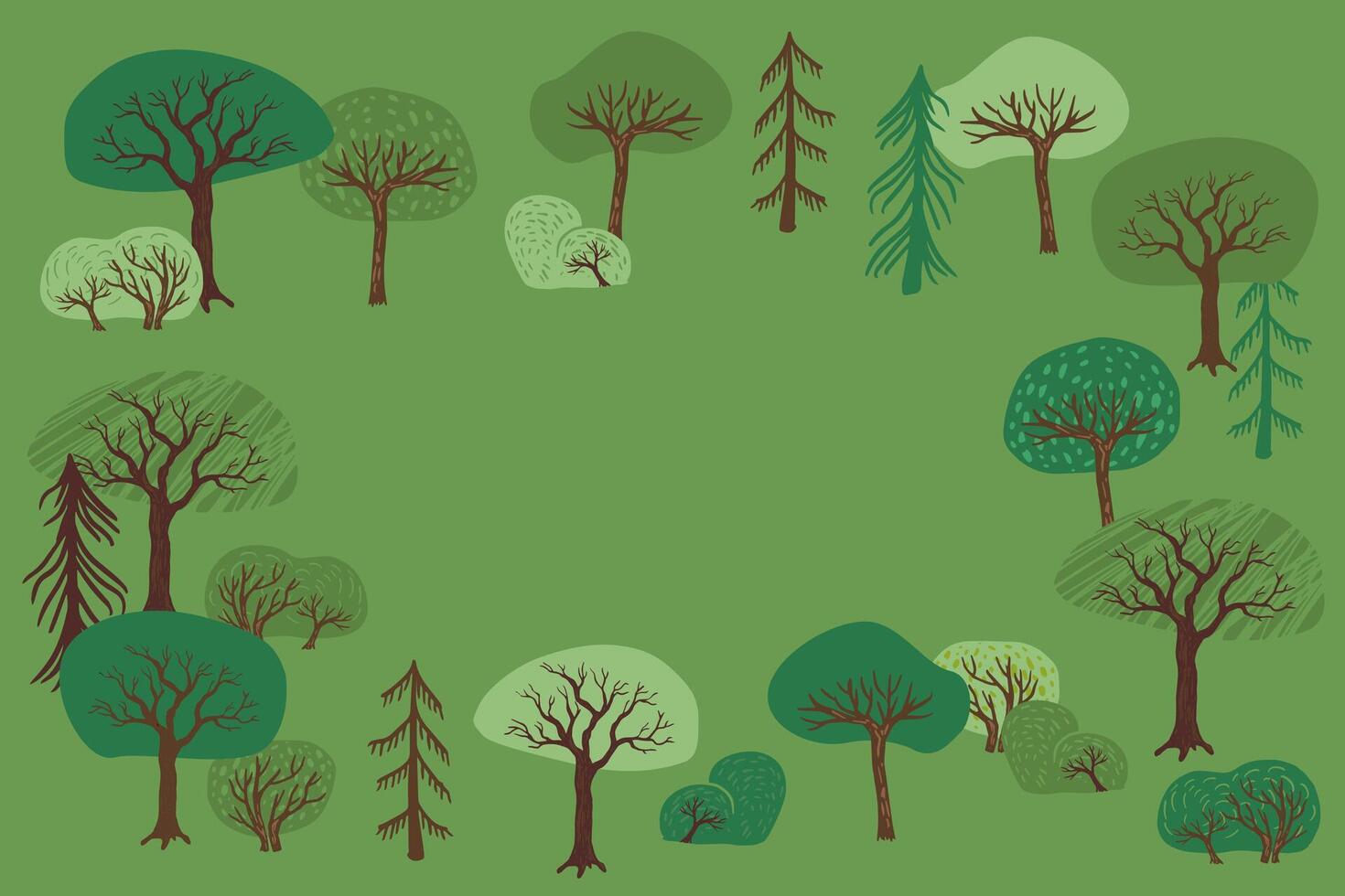 Summer landscape of green forest and clearing in the center in collage style, copy space, modern illustration for poster, postcard, flyer, invitation design. vector