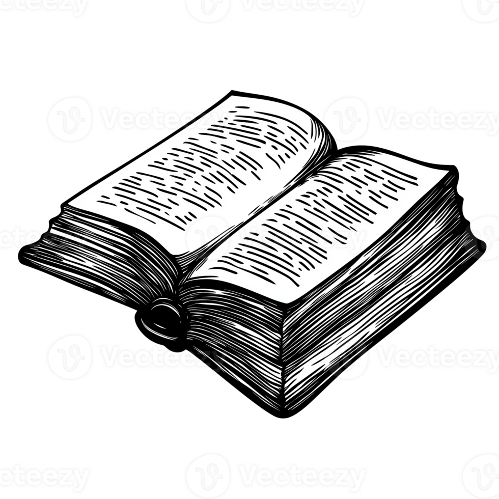 Open Book illustration in Black and White png