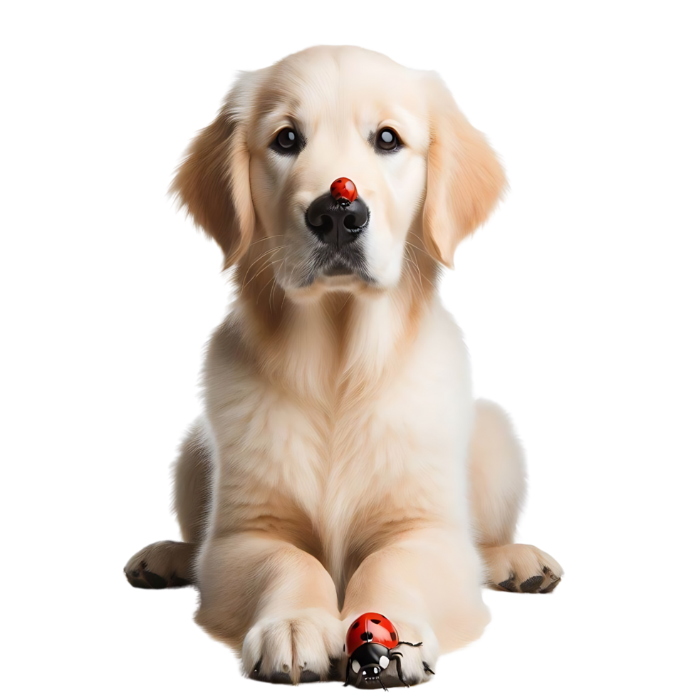 Charming Golden Retriever with a Ladybug on Its Nose png